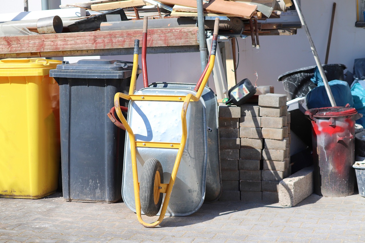 construction site, garbage can, wheelbarrow-5056492.jpg